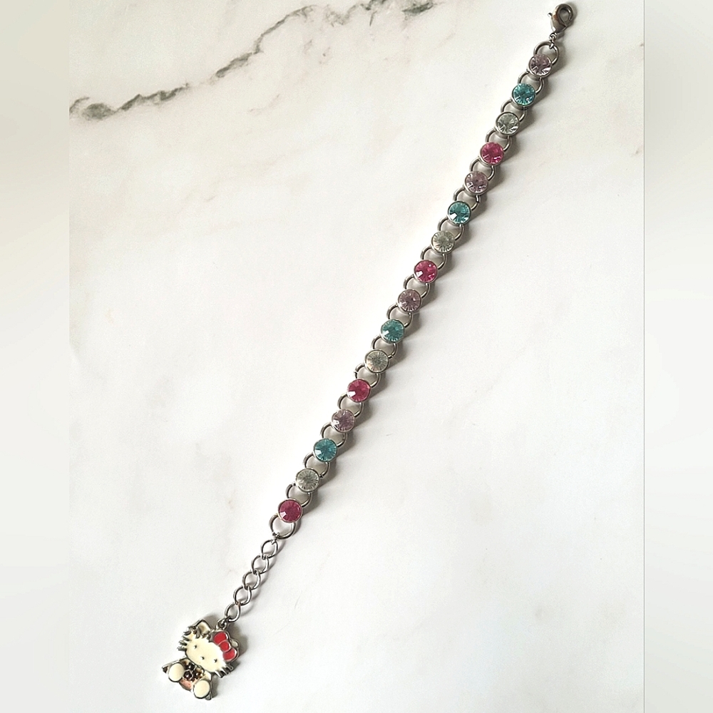 Hello Kitty Sanrio Enamel Charm Multicolor Rhinestone Tennis Bracelet - Picture 4 of 6